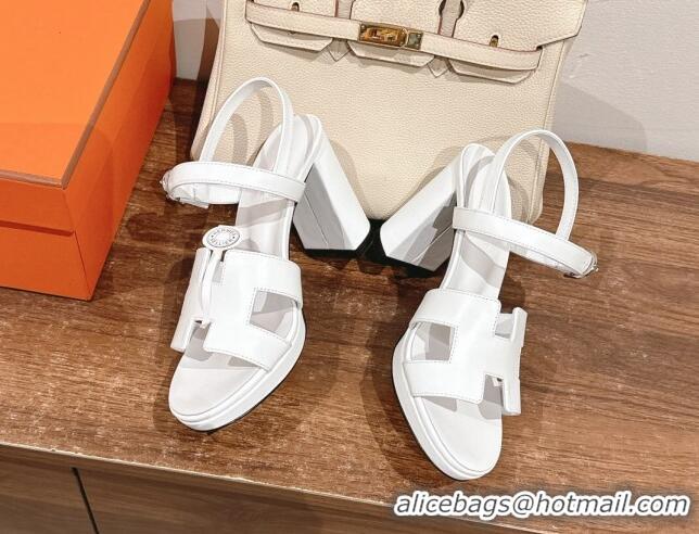 Good Looking Hermes Jazz High Heel Sandals 10.5cm in Smooth Calfskin White 1230108