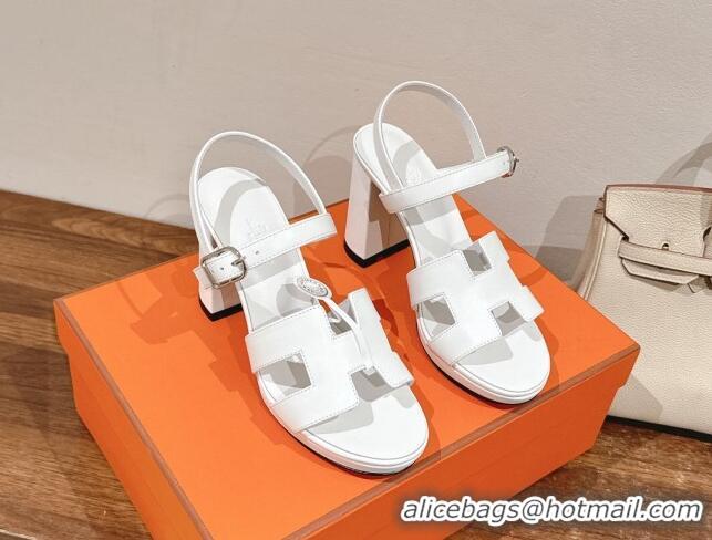 Good Looking Hermes Jazz High Heel Sandals 10.5cm in Smooth Calfskin White 1230108