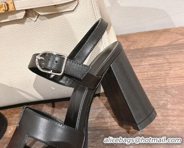 Pretty Style Hermes Jazz High Heel Sandals 10.5cm in Smooth Calfskin Black 1230109