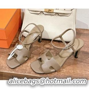 Top Design Hermes Heden Heel Sandals 8cm in Epsom Leather Grey 1230116