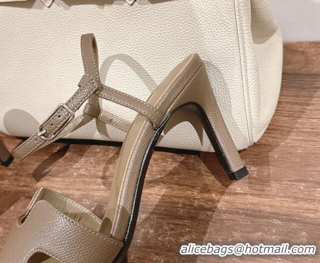 Top Design Hermes Heden Heel Sandals 8cm in Epsom Leather Grey 1230116