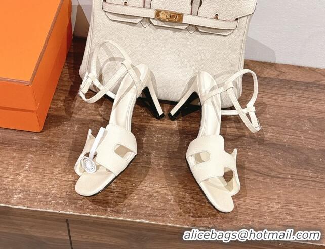 Top Grade Hermes Heden Heel Sandals 8cm in Epsom Leather Ivory White 1230118