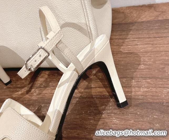 Top Grade Hermes Heden Heel Sandals 8cm in Epsom Leather Ivory White 1230118