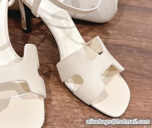 Top Grade Hermes Heden Heel Sandals 8cm in Epsom Leather Ivory White 1230118