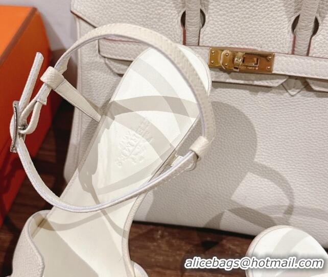 Top Grade Hermes Heden Heel Sandals 8cm in Epsom Leather Ivory White 1230118