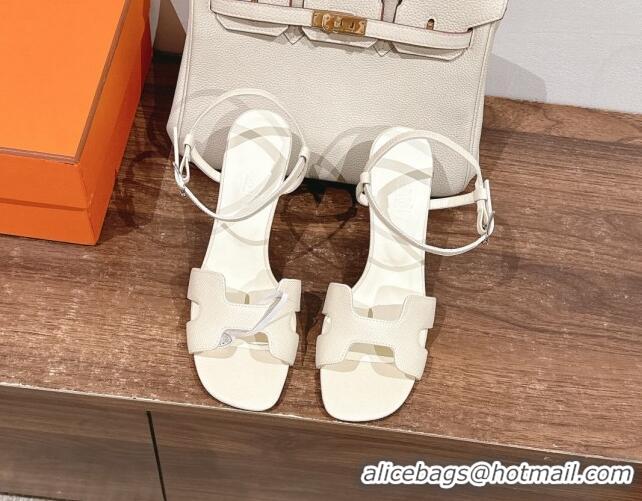 Top Grade Hermes Heden Heel Sandals 8cm in Epsom Leather Ivory White 1230118