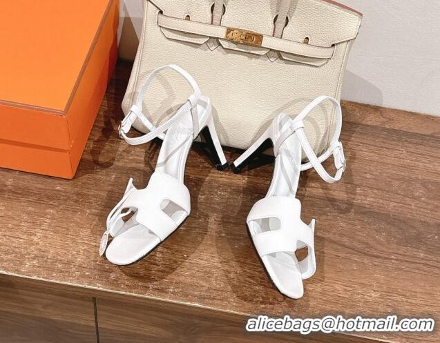 Cheap Price Hermes Heden Heel Sandals 8cm in Epsom Leather Snow White 1230119