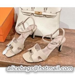 Low Cost Hermes Heden Heel Sandals 8cm in Epsom Leather Beige 1230120