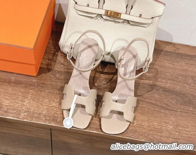 Low Cost Hermes Heden Heel Sandals 8cm in Epsom Leather Beige 1230120