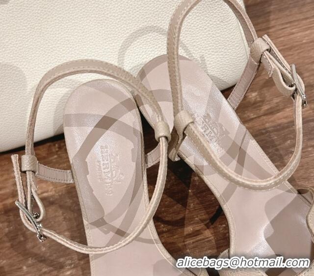 Low Cost Hermes Heden Heel Sandals 8cm in Epsom Leather Beige 1230120