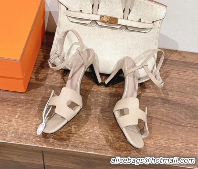 Low Cost Hermes Heden Heel Sandals 8cm in Epsom Leather Beige 1230120