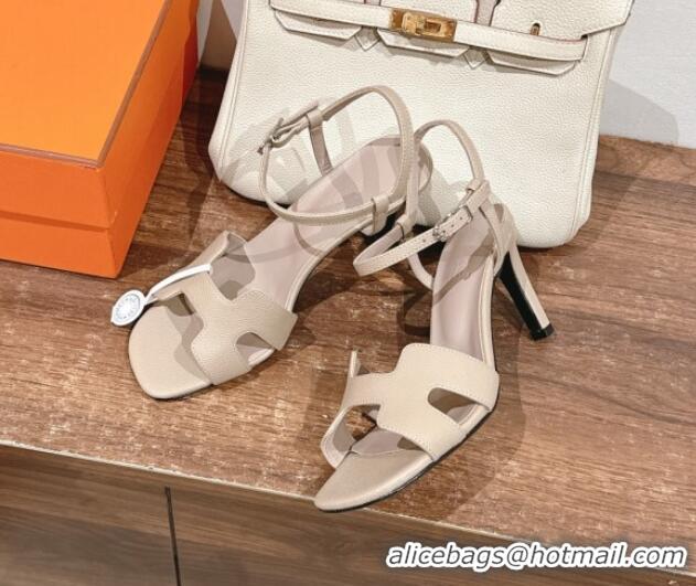 Low Cost Hermes Heden Heel Sandals 8cm in Epsom Leather Beige 1230120