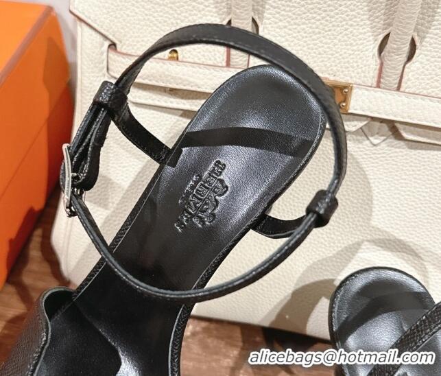 Luxurious Hermes Heden Heel Sandals 8cm in Epsom Leather Black 1230121