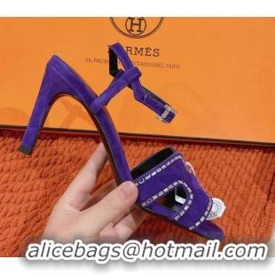 Durable Hermes Heden Heel Sandals 8cm in Suede with Strass Purple 1230124