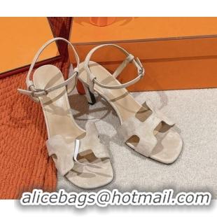 Best Product Hermes Heden Heel Sandals 8cm in Suede Beige 1230125