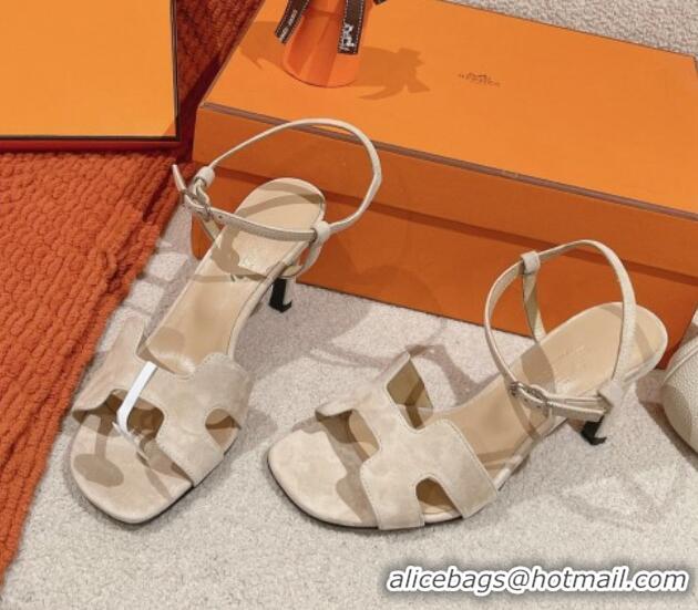 Best Product Hermes Heden Heel Sandals 8cm in Suede Beige 1230125