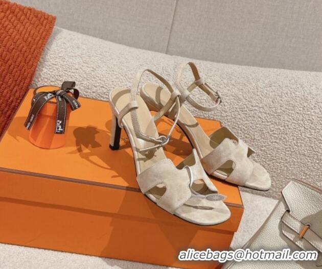 Best Product Hermes Heden Heel Sandals 8cm in Suede Beige 1230125