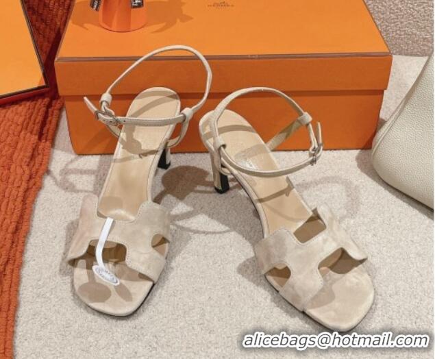 Best Product Hermes Heden Heel Sandals 8cm in Suede Beige 1230125