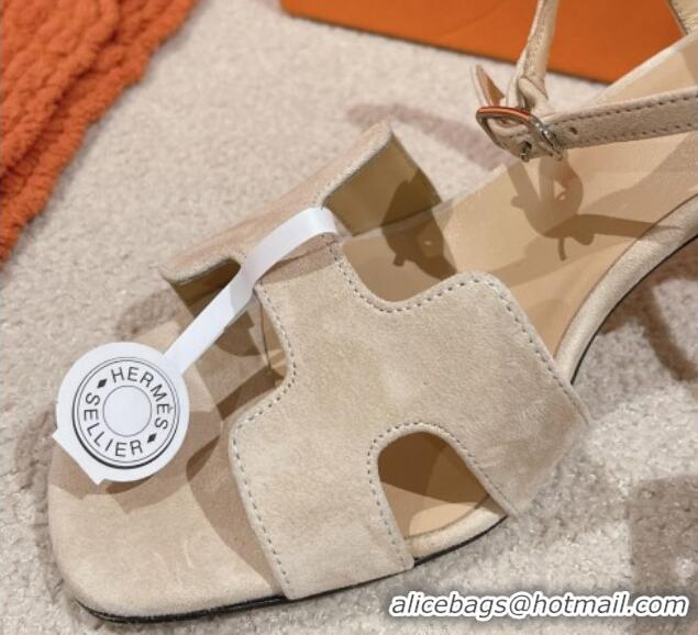 Best Product Hermes Heden Heel Sandals 8cm in Suede Beige 1230125