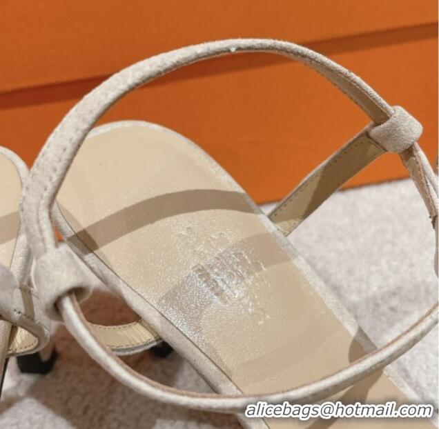 Best Product Hermes Heden Heel Sandals 8cm in Suede Beige 1230125