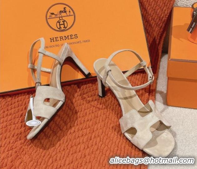 Best Product Hermes Heden Heel Sandals 8cm in Suede Beige 1230125