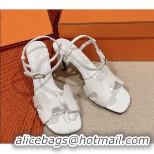 Top Grade Hermes Heden Heel Sandals 8cm in Calfskin Leather White 1230128