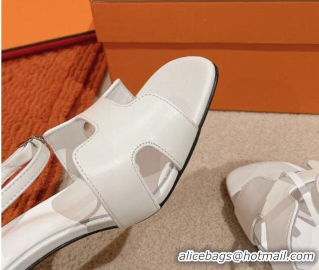 Top Grade Hermes Heden Heel Sandals 8cm in Calfskin Leather White 1230128