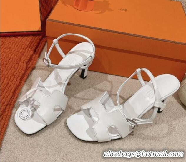 Top Grade Hermes Heden Heel Sandals 8cm in Calfskin Leather White 1230128