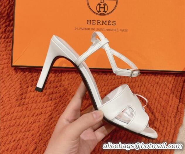 Top Grade Hermes Heden Heel Sandals 8cm in Calfskin Leather White 1230128