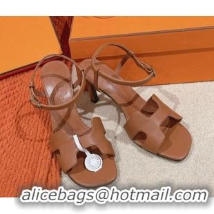 Popular Style Hermes Heden Heel Sandals 8cm in Calfskin Leather Brown 1230129