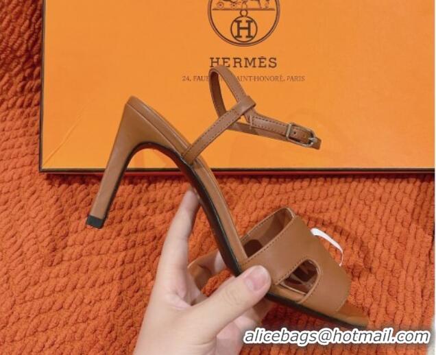 Popular Style Hermes Heden Heel Sandals 8cm in Calfskin Leather Brown 1230129