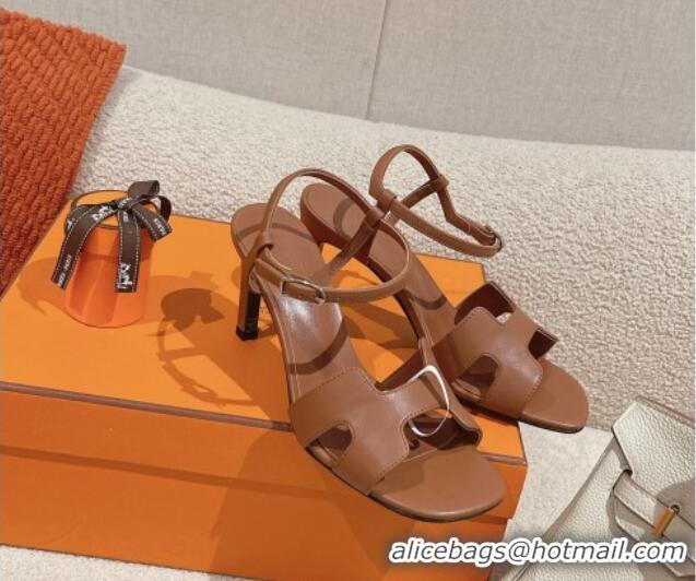 Popular Style Hermes Heden Heel Sandals 8cm in Calfskin Leather Brown 1230129