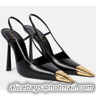 Shop Discount Saint Laurent Jeanne 110 Leather Slingback Pumps Y54328 Black/Gold