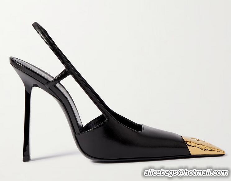 Shop Discount Saint Laurent Jeanne 110 Leather Slingback Pumps Y54328 Black/Gold