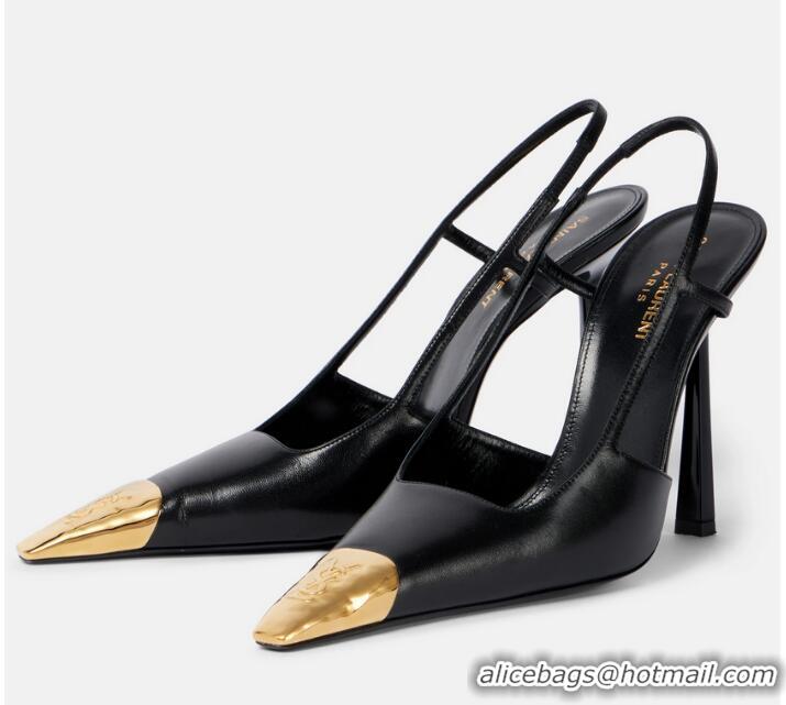 Shop Discount Saint Laurent Jeanne 110 Leather Slingback Pumps Y54328 Black/Gold