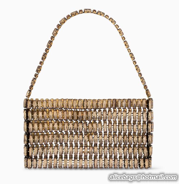 Famous Brand Saint Laurent Crystal-embellished Minaudiere Mini Evening Bag Y8472 Gold