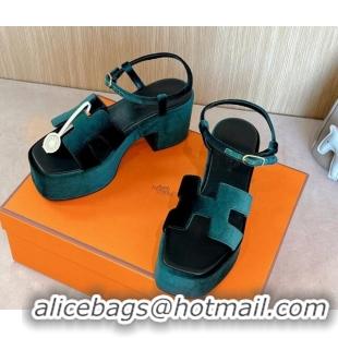 Charming Hermes Jam Platform Sandals 7.5cm in Velvet Green 1230137