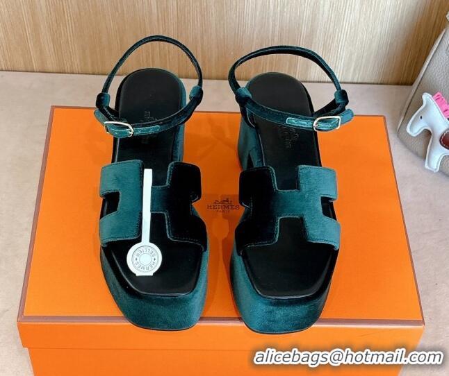 Charming Hermes Jam Platform Sandals 7.5cm in Velvet Green 1230137