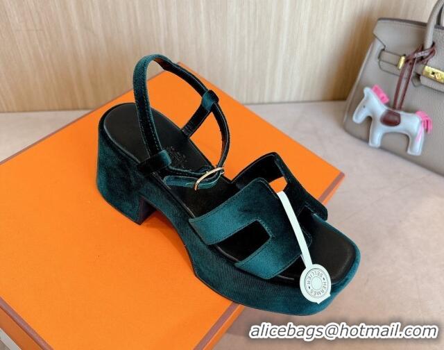 Charming Hermes Jam Platform Sandals 7.5cm in Velvet Green 1230137