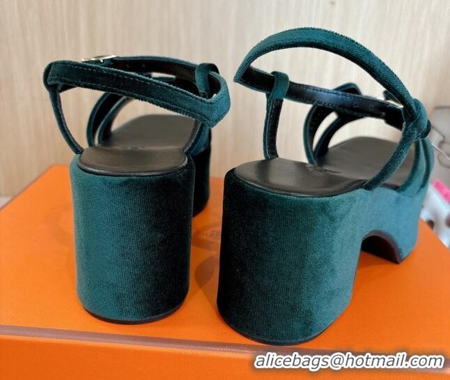 Charming Hermes Jam Platform Sandals 7.5cm in Velvet Green 1230137