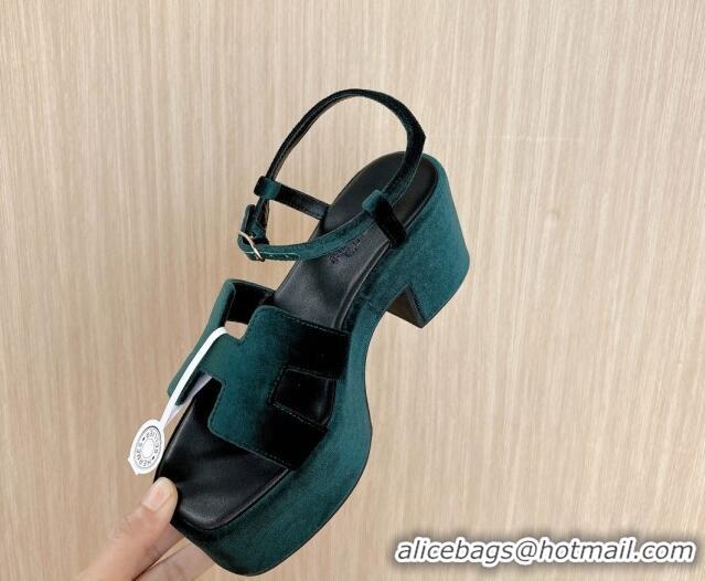 Charming Hermes Jam Platform Sandals 7.5cm in Velvet Green 1230137