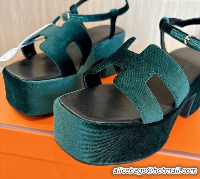 Charming Hermes Jam Platform Sandals 7.5cm in Velvet Green 1230137