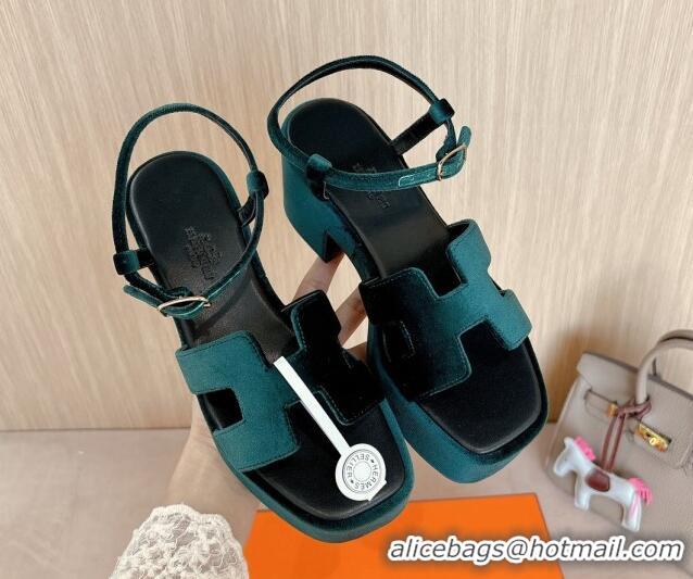 Charming Hermes Jam Platform Sandals 7.5cm in Velvet Green 1230137