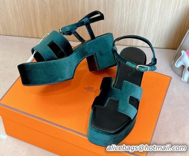 Charming Hermes Jam Platform Sandals 7.5cm in Velvet Green 1230137