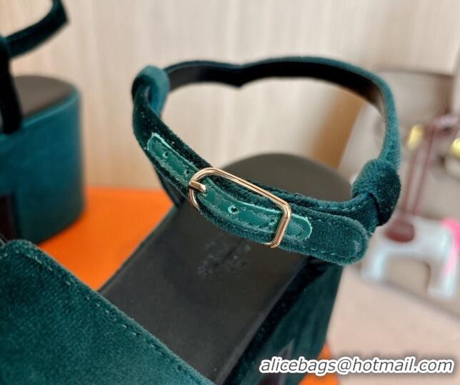 Charming Hermes Jam Platform Sandals 7.5cm in Velvet Green 1230137