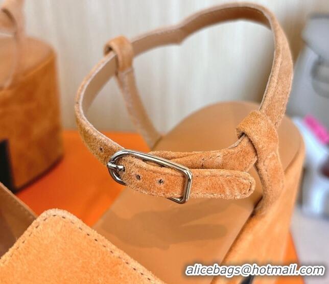 Shop Cheap Hermes Jam Platform Sandals 7.5cm in Suede Apricot 1230141