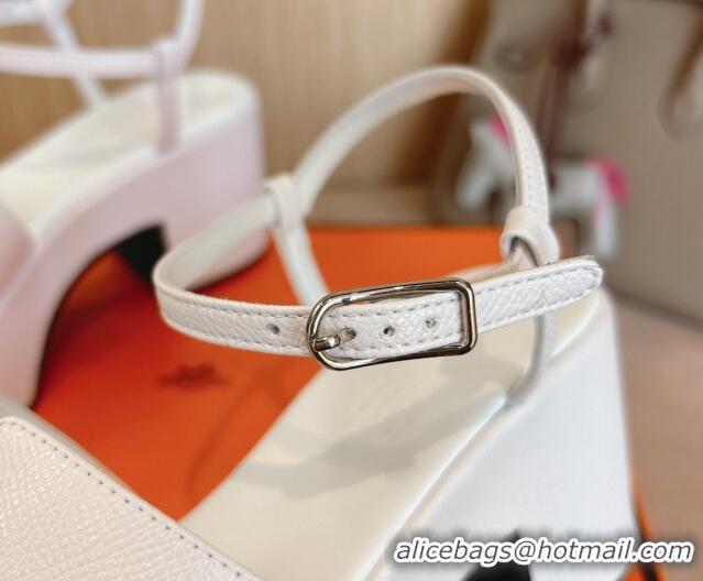 Good Quality Hermes Jam Platform Sandals 7.5cm in Grained Leather Snow White 1230143