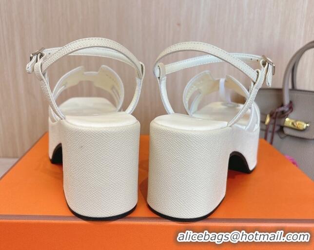 Popular Style Hermes Jam Platform Sandals 7.5cm in Grained Leather Ivory White 1230144