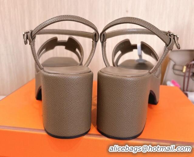 Good Product Hermes Jam Platform Sandals 7.5cm in Grained Leather Grey 1230145