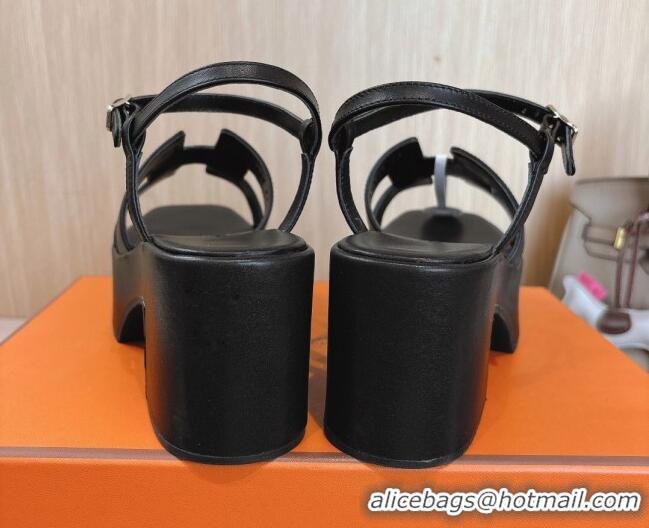 Shop Duplicate Hermes Jam Platform Sandals 7.5cm in Calfskin Leather Black 1230151